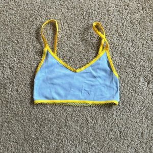 Blue and yellow crop bralette top